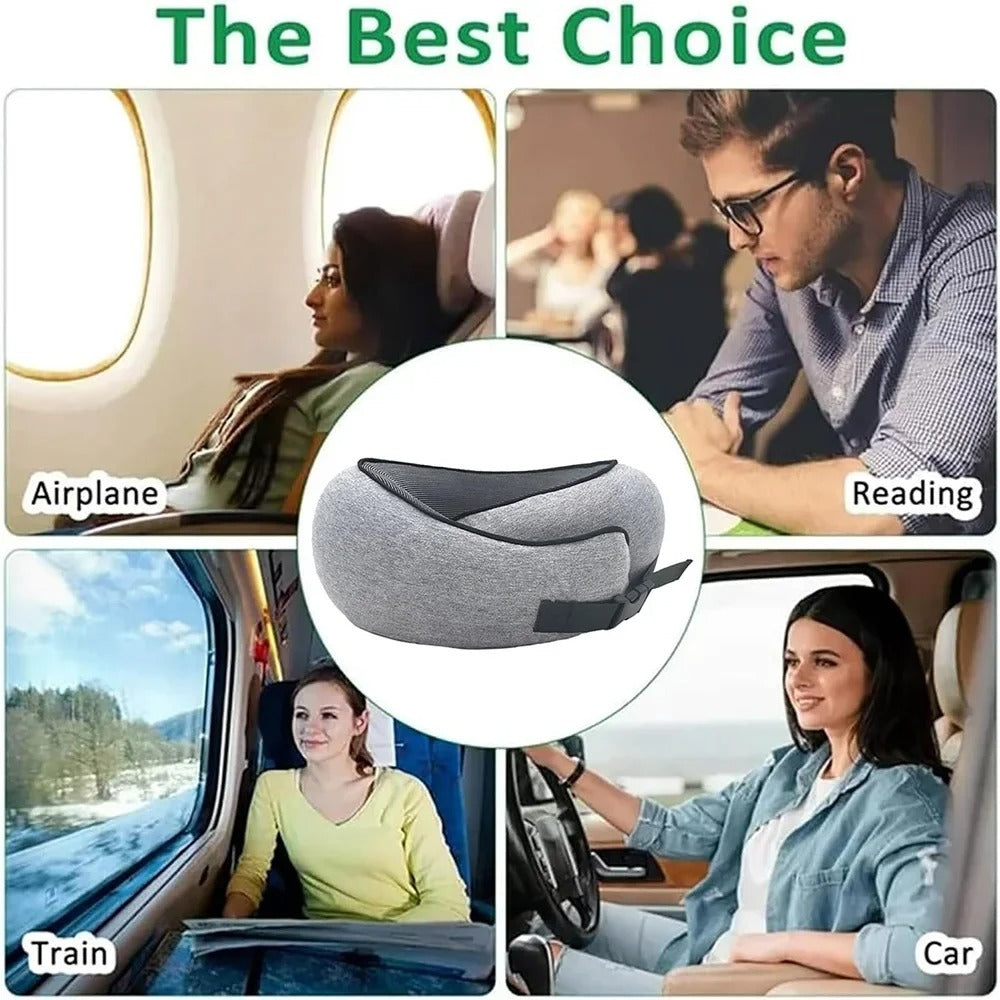 Collage of people using a travel pillow in various settings with text 'The Best Choice'.
