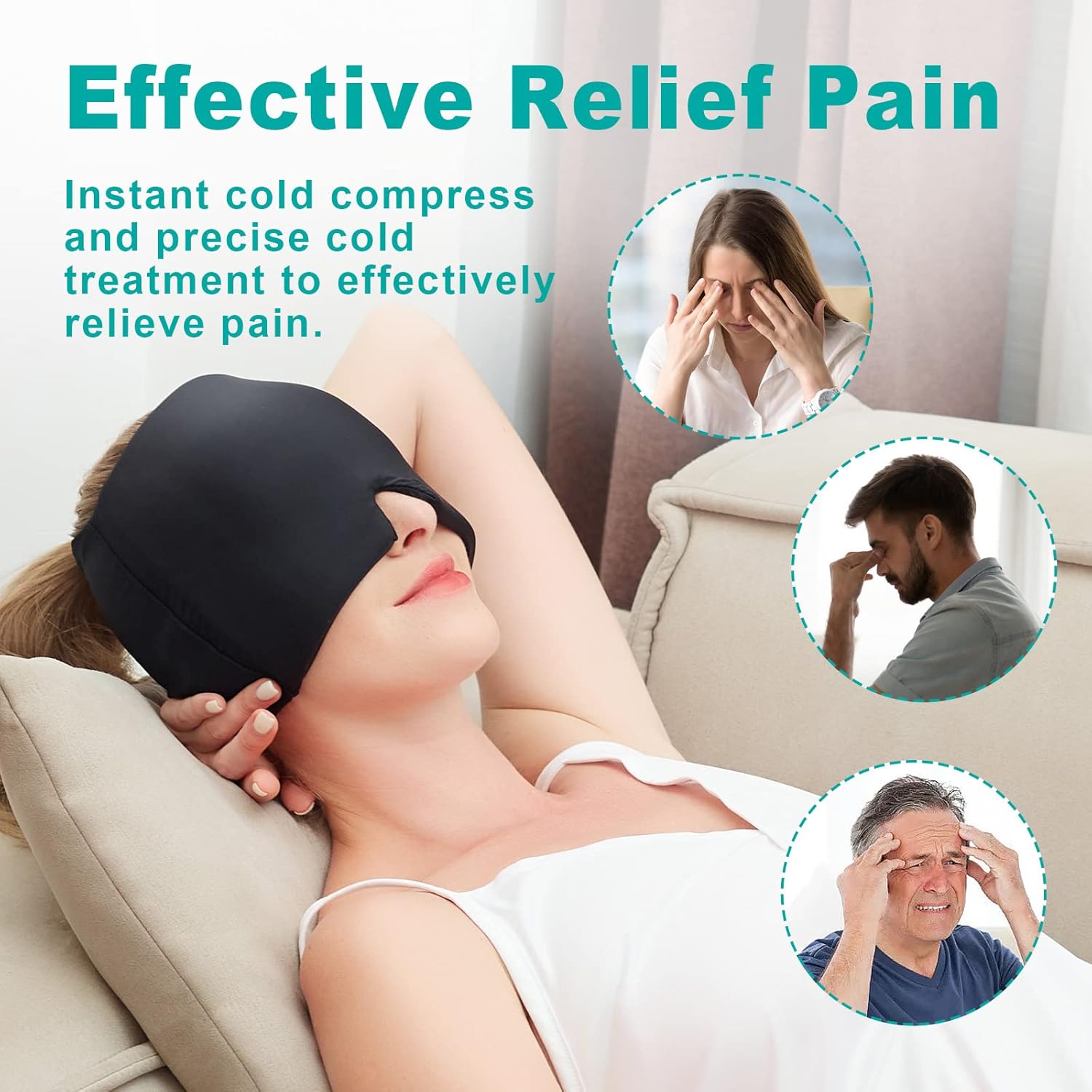 Headache Relief Hat – Cooling Gel & 360° Compression