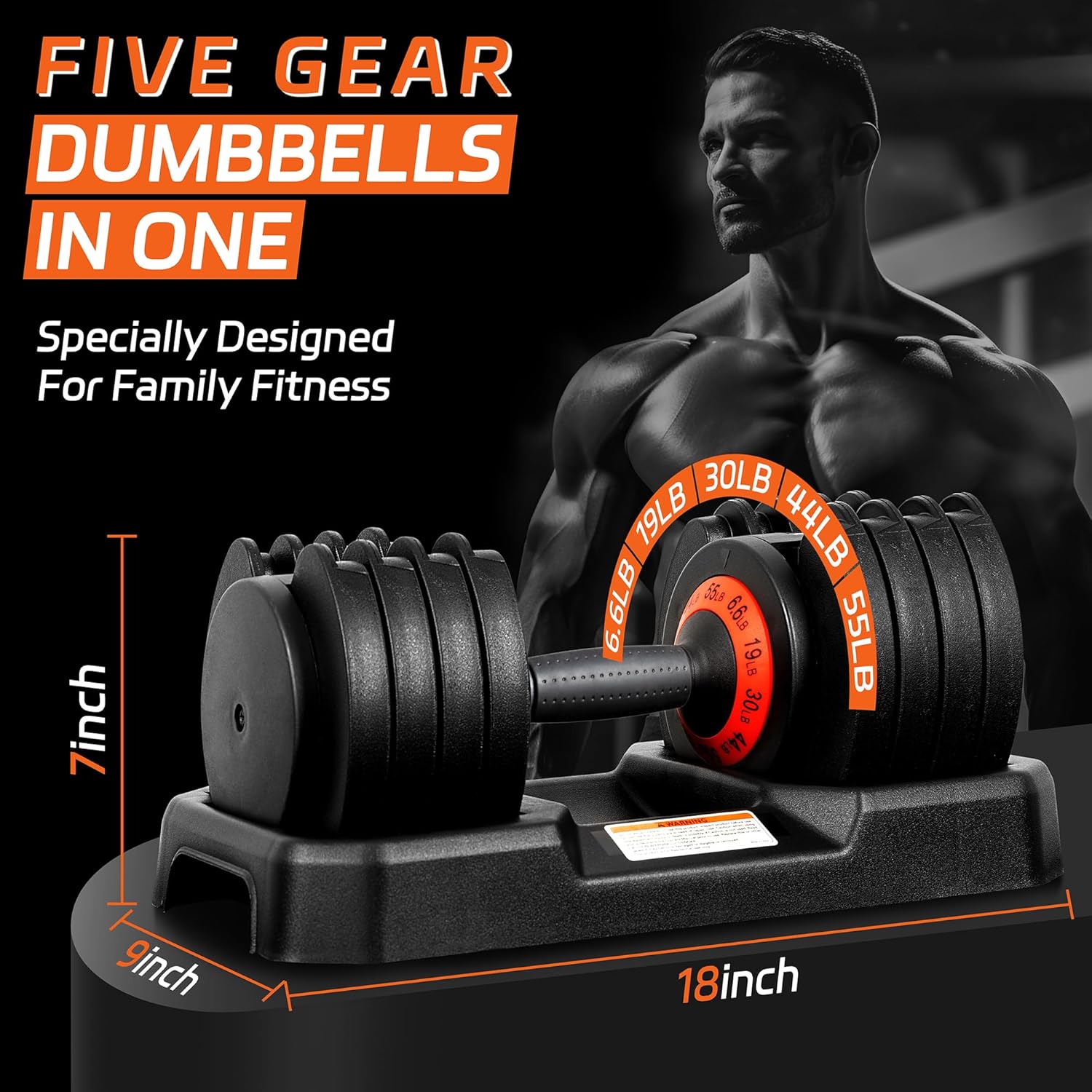 Adjustable 55LB Dumbbell Set with Tray 