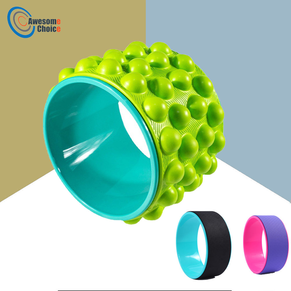 Green and teal textured roller with three additional colors on a multicolored background