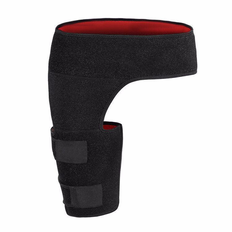 Black knee brace with red interior on a white background